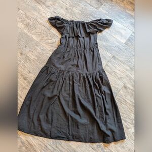 Democracy Womens OFF The Shoulder Black RUFFLE DRESS Linen Rayon Sz M